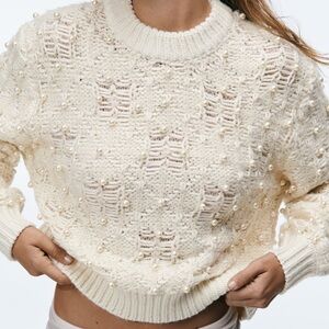 ZARA white knit with pearl